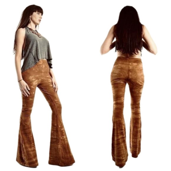 LONG LENGTH Tie Dye Bell Bottoms - High Waisted Tie Dyed Bell Bottoms Boho Style - Picture 3 of 9